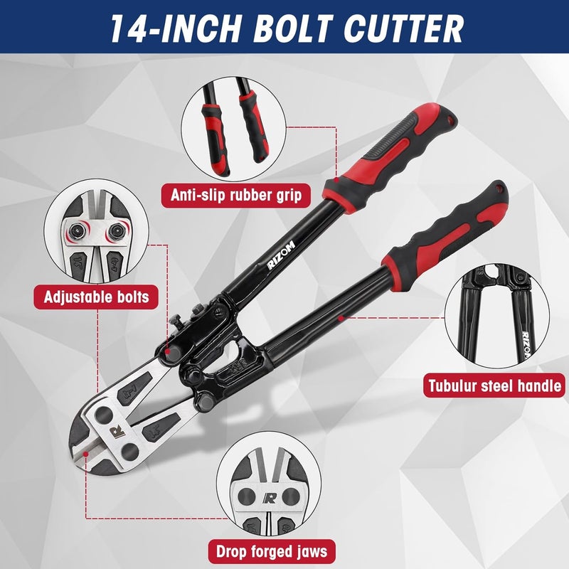 Rizom 3-Piece Bolt Cutter Pliers Set, 14" Heavy Duty Bolt Cutter, 8" Mini Bolt Cutter, 8" Wire Cable Cutter with Carrying Bag, Cr-V Blade for Cutting Locks, Steel Wire, Barbed Wire, Chains - Image 2